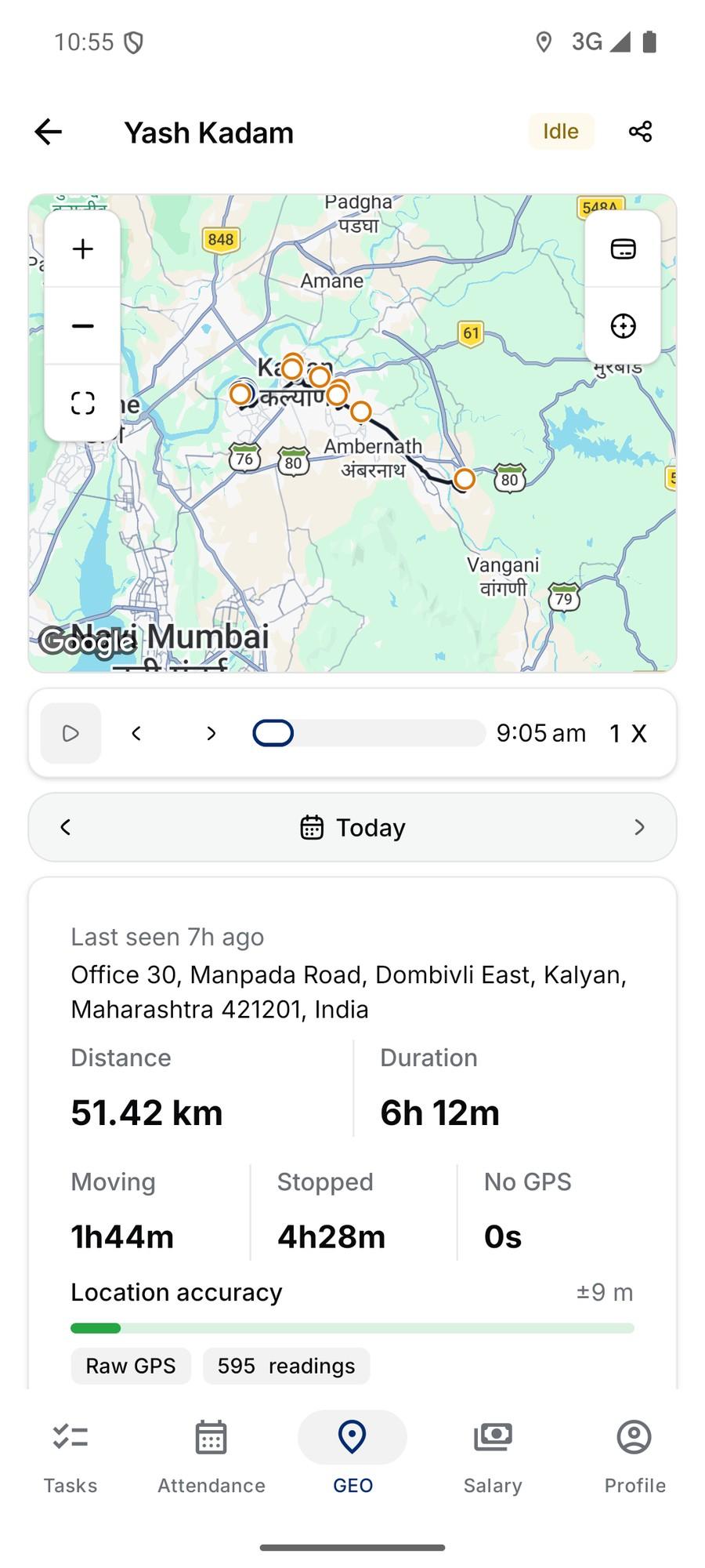 A staff member’s route for the day on a map
