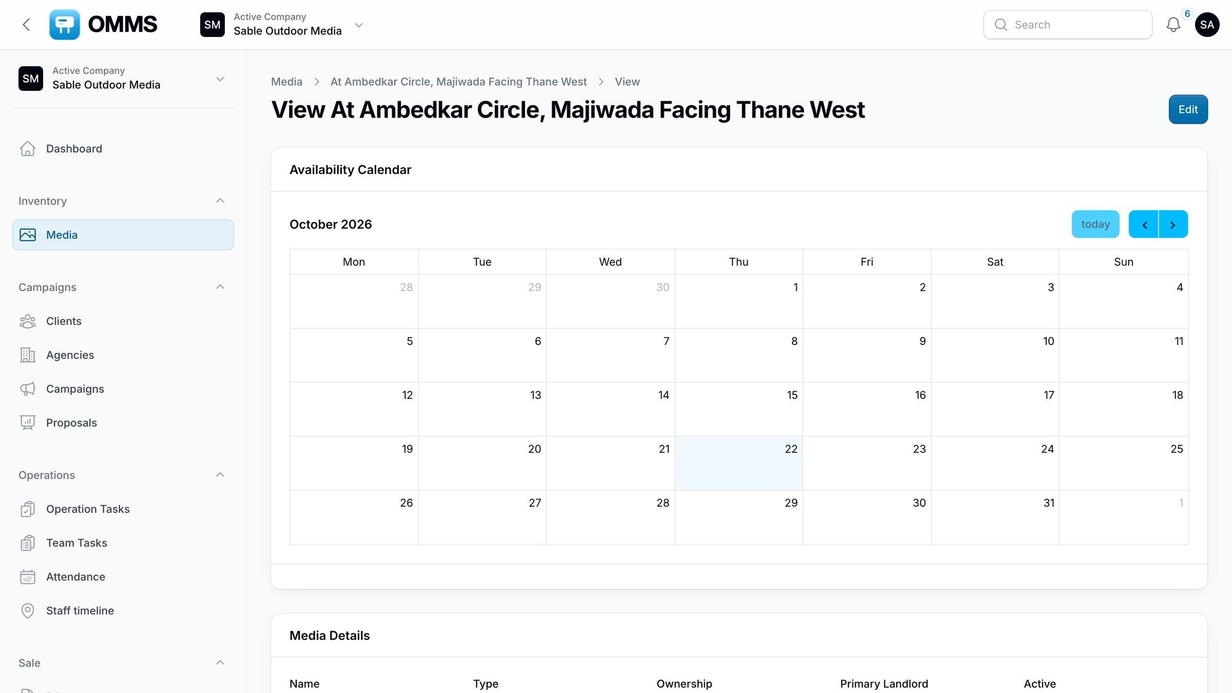A single site with its availability calendar for the month