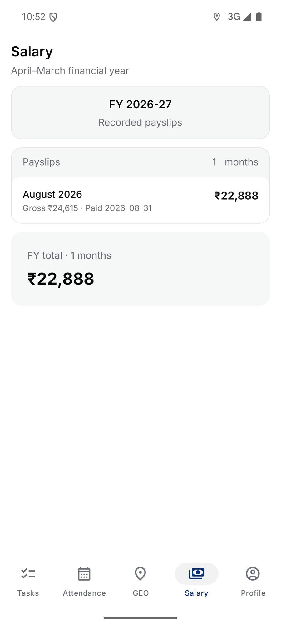 Payslips by financial year
